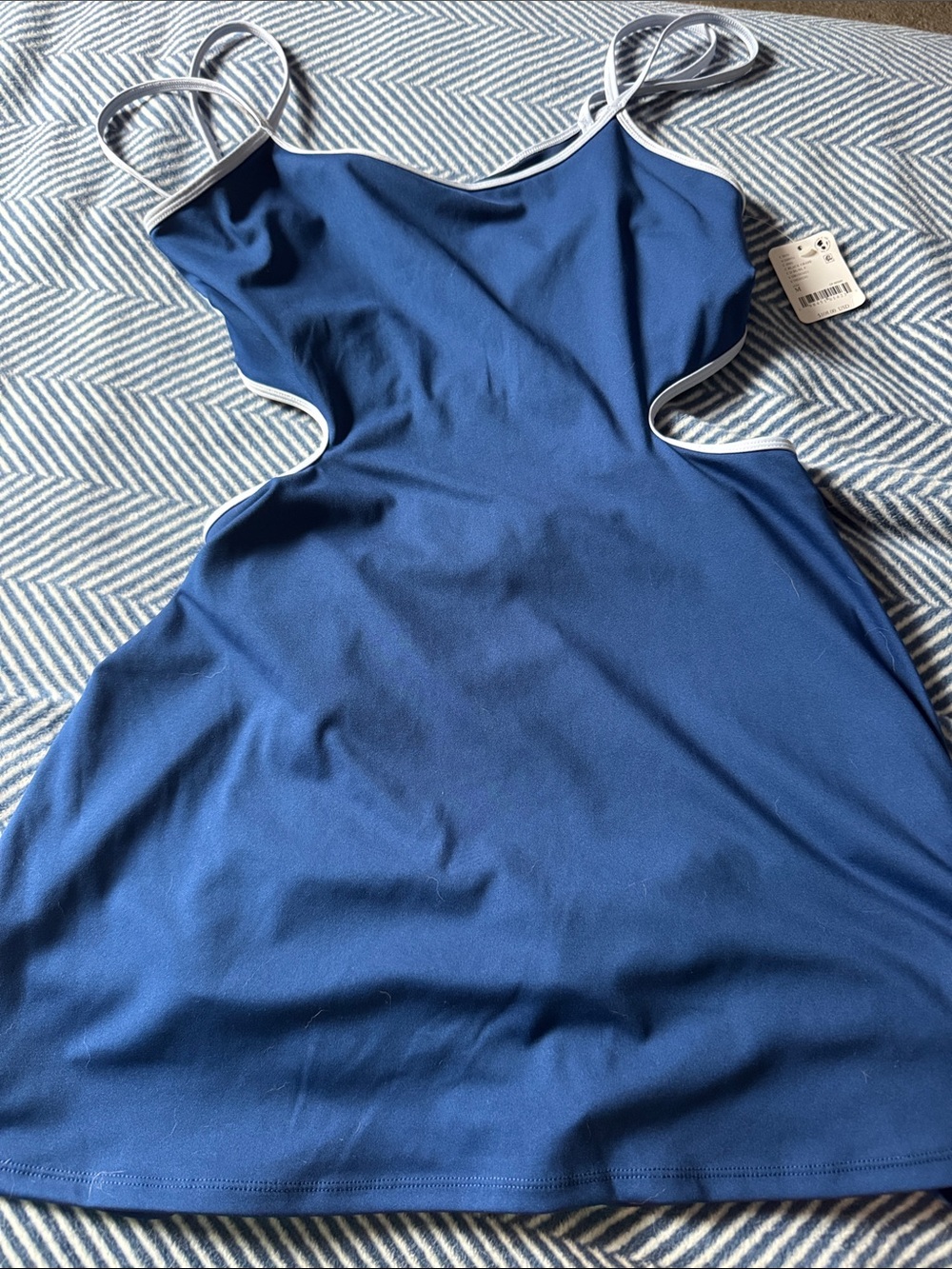 Free people Blue Cutout Slip Dress with White Trim